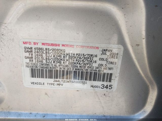 2009 MITSUBISHI OUTLANDER JA4LT21W79Z000521 Photo 8