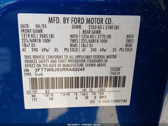 3FTTW8J93RRA82245 Ford ecoboost