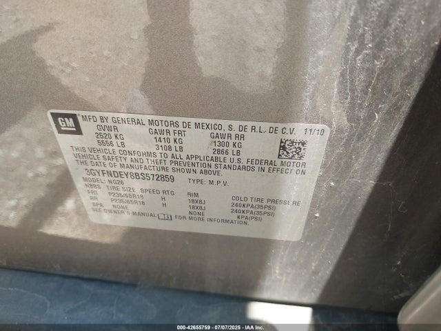 2011 CADILLAC SRX 3GYFNDEY8BS572859 Photo 8
