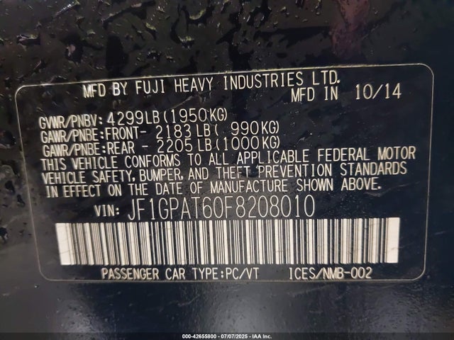 JF1GPAT60F8208010 Subaru 2.0l na