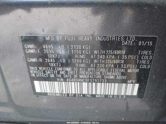4S4BSANC0F3292733 Subaru 2.5l u5