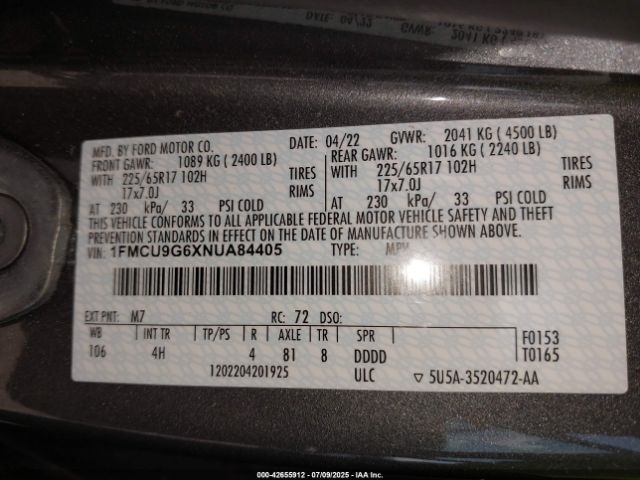 2022 FORD ESCAPE 1FMCU9G6XNUA84405 Photo 8