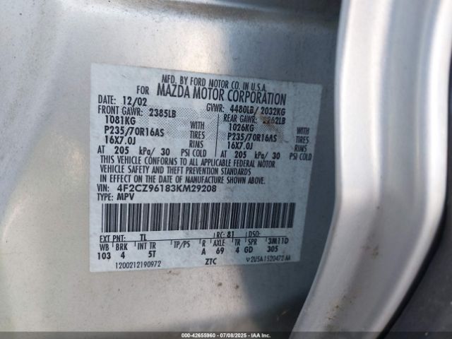 2003 MAZDA TRIBUTE 4F2CZ96183KM29208 Photo 8