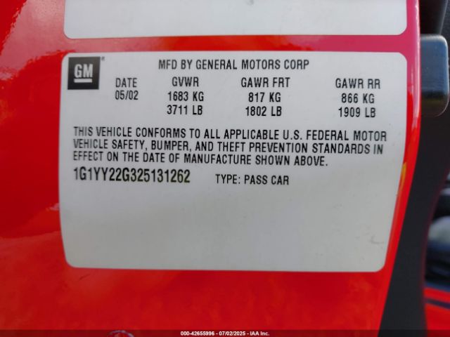 2002 CHEVROLET CORVETTE 1G1YY22G325131262 Photo 8