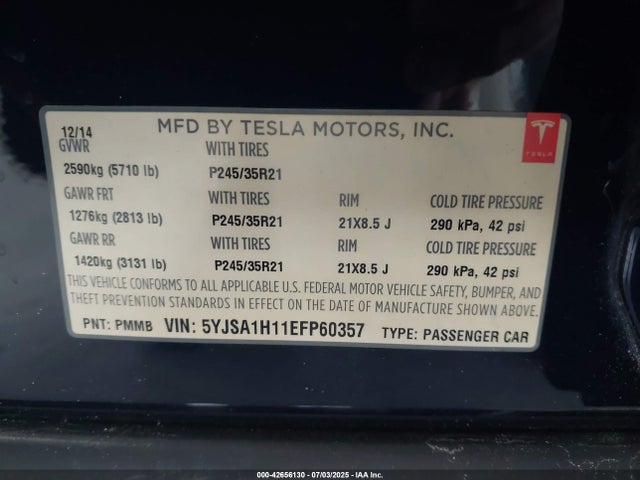 2014 TESLA MODEL S 5YJSA1H11EFP60357 Photo 8