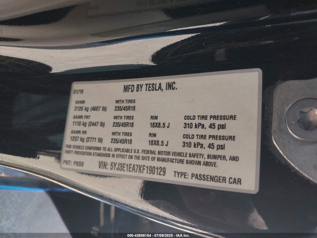 2019 TESLA MODEL 3 5YJ3E1EA7KF190129 Photo 8