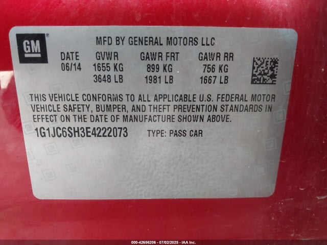 1G1JC6SH3E4222073 Chevrolet luw