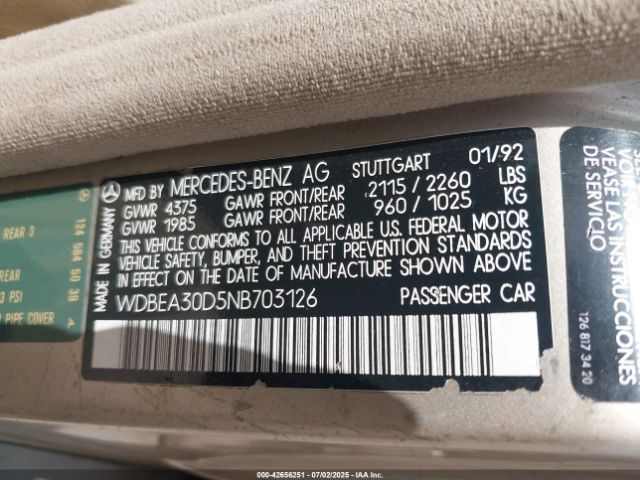 1992 MERCEDES-BENZ 300 WDBEA30D5NB703126 Photo 8
