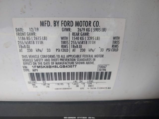 2020 FORD EXPLORER 1FMSK8BH8LGB43077 Photo 8