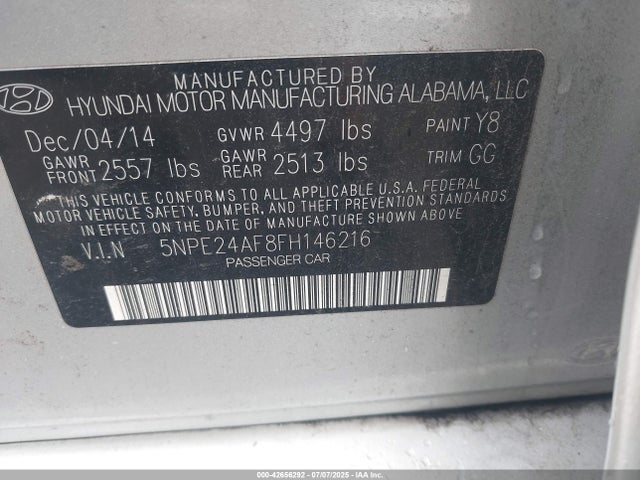 5NPE24AF8FH146216 Hyundai dohc gdi theta-ii