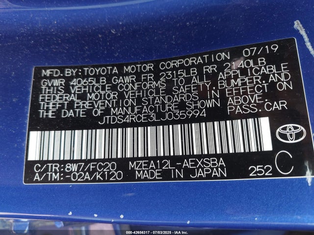 JTDS4RCE3LJ035994 Toyota m20-fks