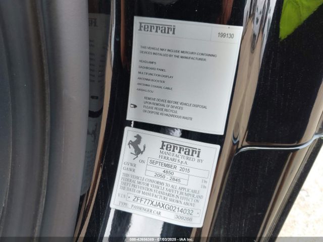 2016 FERRARI CALIFORNIA ZFF77XJAXG0214032 Photo 8