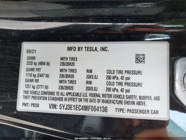 2021 TESLA MODEL 3 5YJ3E1EC4MF064136 Photo 8