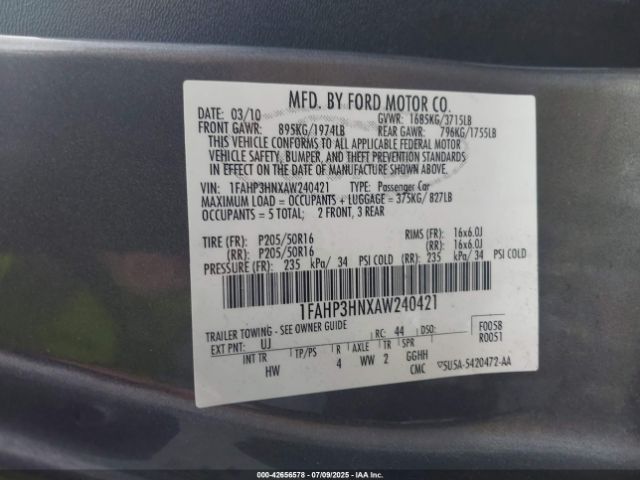 2010 FORD FOCUS 1FAHP3HNXAW240421 Photo 8