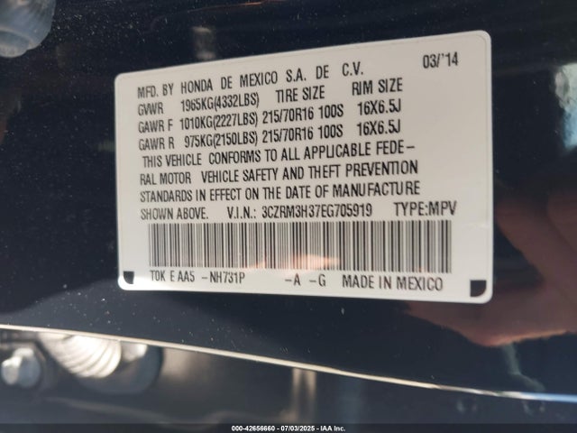 3CZRM3H37EG705919 Honda k24z7