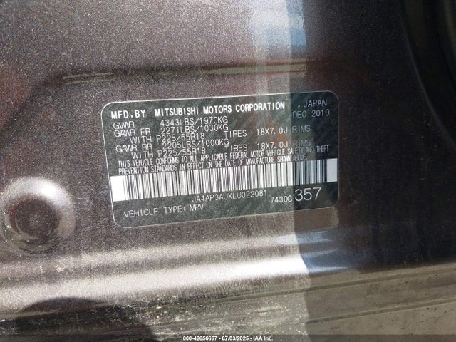 Mitsubishi mivec 2020 JA4AP3AUXLU022081 Image 9