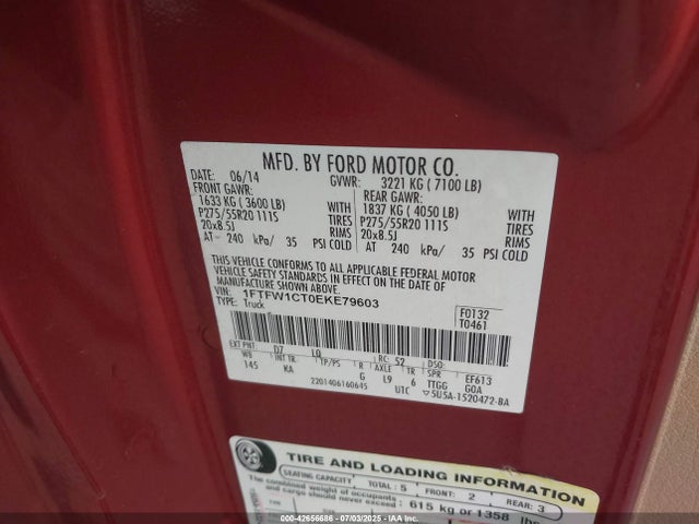 1FTFW1CT0EKE79603 Ford 2014
