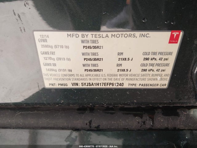 2014 TESLA MODEL S 5YJSA1H17EFP61240 Photo 8