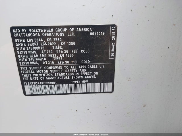 Volkswagen tsi 2019 1V2AP2CA4KC583091 Image 9