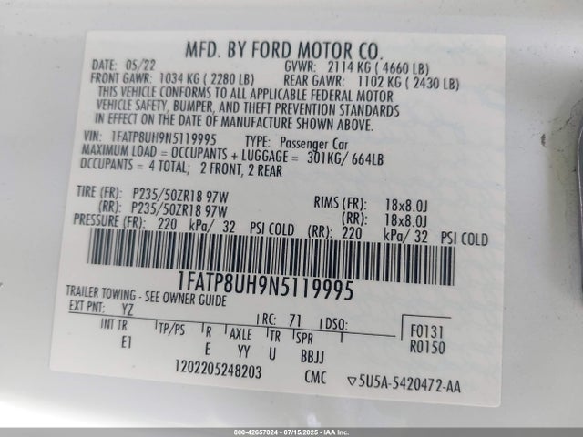 1FATP8UH9N5119995 Ford 4v