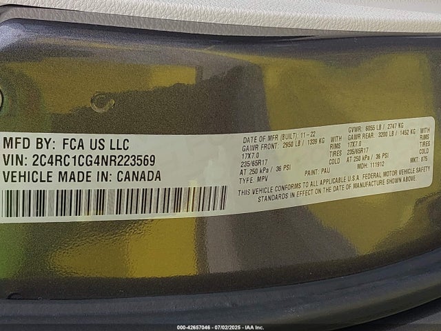 Продажа на аукционе авто 2022 Chrysler Voyager Lx, vin: 2C4RC1CG4NR223569, номер лота: 42657046