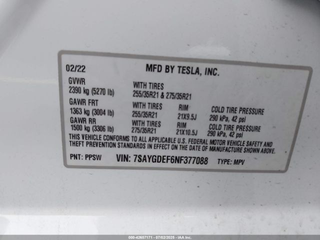 2022 TESLA MODEL Y 7SAYGDEF6NF377088 Photo 8