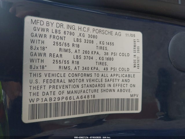 2006 PORSCHE CAYENNE WP1AB29P66LA64818 Photo 8