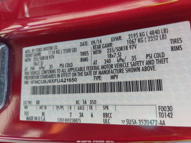 2015 FORD ESCAPE 1FMCU9J9XFUA21650 Photo 8