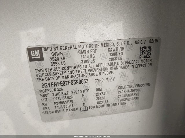 2015 CADILLAC SRX 3GYFNFE37FS590663 Photo 8