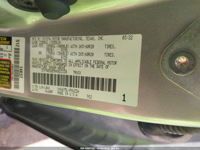 Toyota v35a-fts 2022 5TFMA5DB5NX023330 Image 9