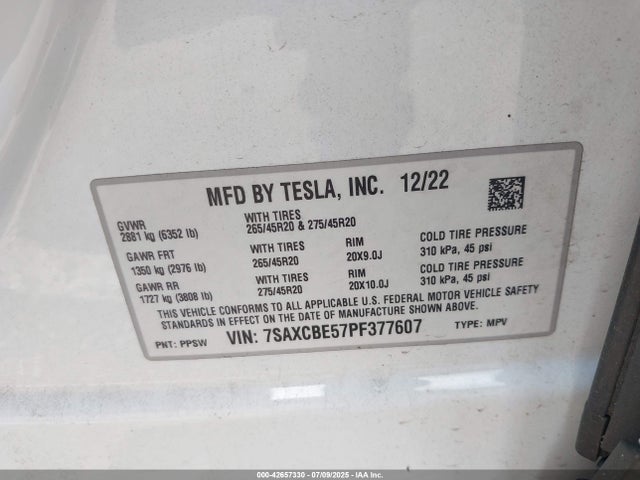 2023 TESLA MODEL X 7SAXCBE57PF377607 Photo 8