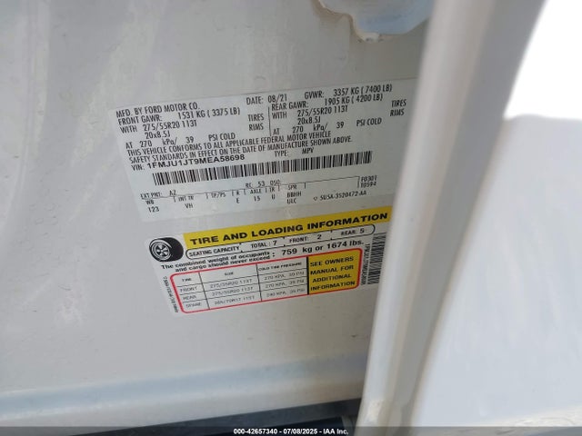 Ford 3.5l gtdi 2021 1FMJU1JT9MEA58698 Image 9