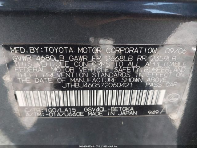 2007 LEXUS ES 350 JTHBJ46G572060421 Photo 8