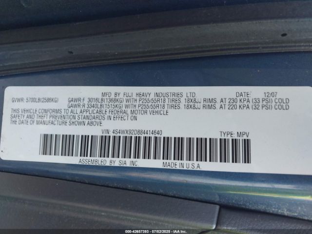 2008 SUBARU TRIBECA 4S4WX92D884414640 Photo 8