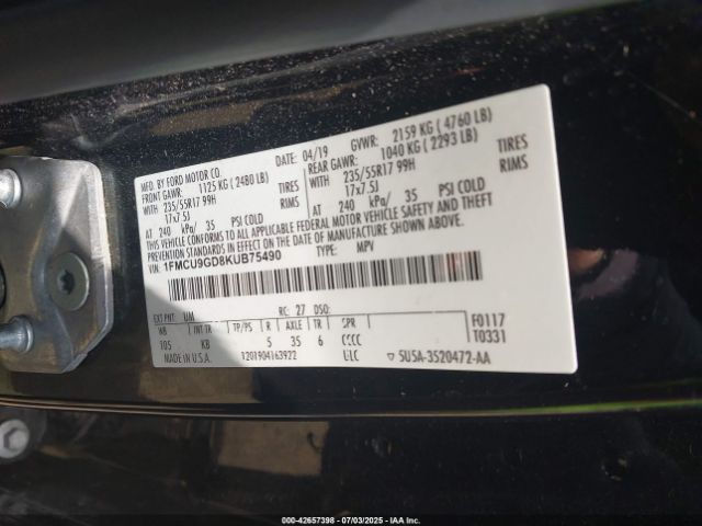 2019 FORD ESCAPE 1FMCU9GD8KUB75490 Photo 8