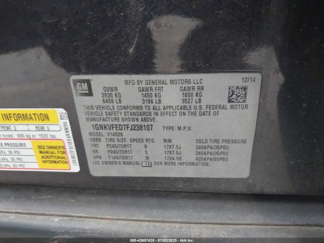 2015 CHEVROLET TRAVERSE 1GNKVFED7FJ238107 Photo 8