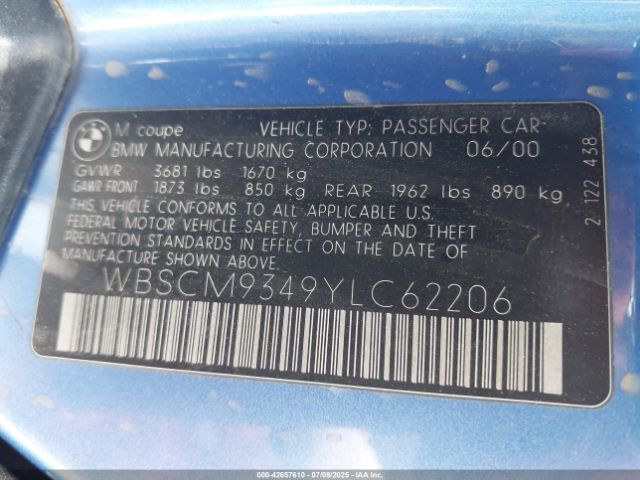 2000 BMW M WBSCM9349YLC62206 Photo 8