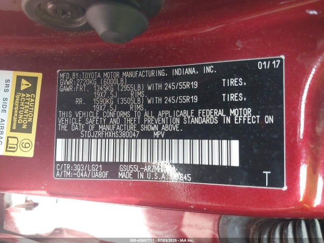 5TDJZRFHXHS380047 Toyota 2gr-fks