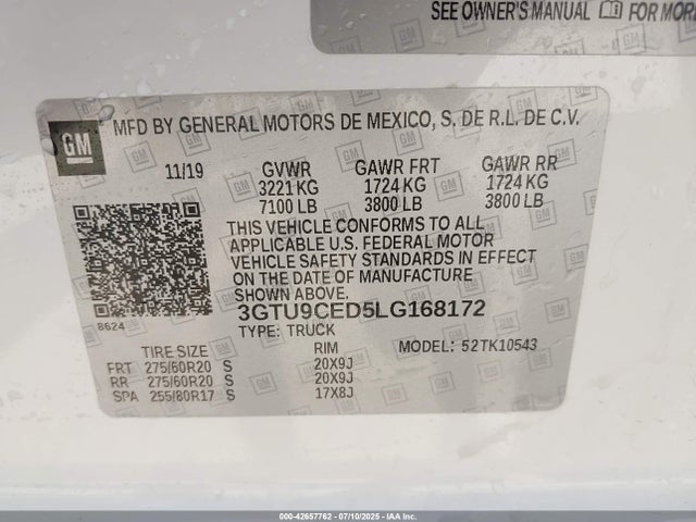 3GTU9CED5LG168172 GMC l84 - di, dfm, alum, gen 5, var 2
