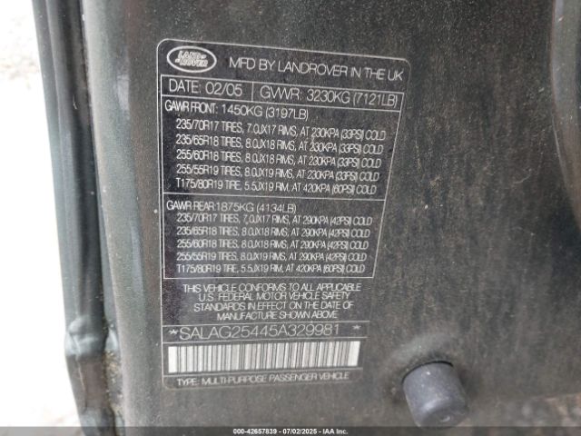 2005 LAND ROVER LR3 SALAG25445A329981 Photo 8
