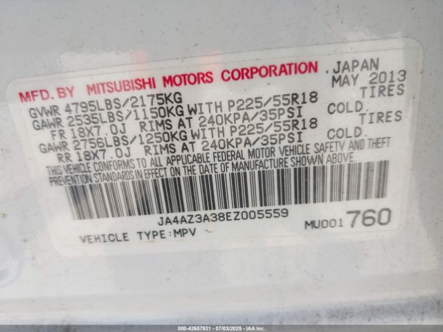 2014 MITSUBISHI OUTLANDER JA4AZ3A38EZ005559 Photo 8