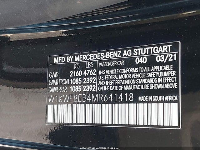 Mercedes-Benz m264 2021 W1KWF8EB4MR641418 Image 9