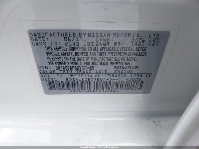 3N1AB7AP6KY374465 Nissan 2019