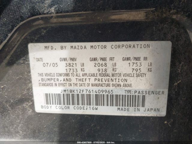 2006 MAZDA MAZDA3 JM1BK12F761409965 Photo 8