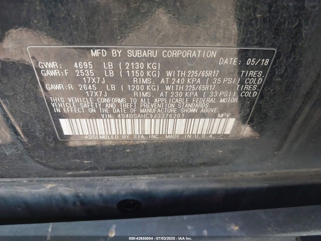 4S4BSAHC9J3376201 Subaru u5