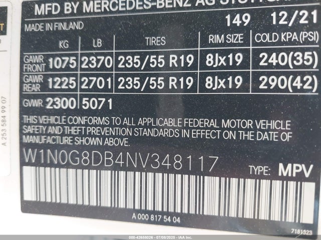 W1N0G8DB4NV348117 Mercedes-Benz m274