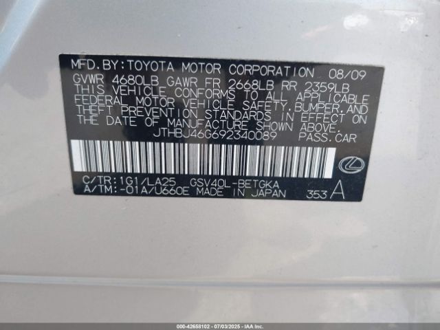 2009 LEXUS ES 350 JTHBJ46G692340089 Photo 8