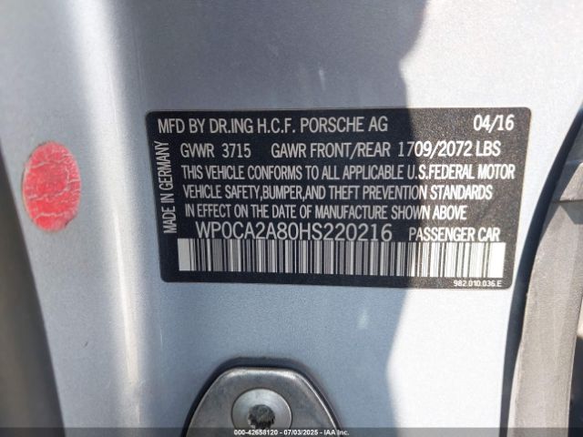 2017 PORSCHE 718 BOXSTER WP0CA2A80HS220216 Photo 8