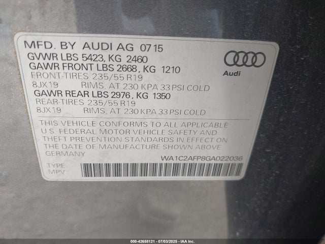 WA1C2AFP8GA022036 Audi flex fuel - e85