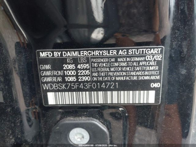 2003 MERCEDES-BENZ SL 500 WDBSK75F43F014721 Photo 8